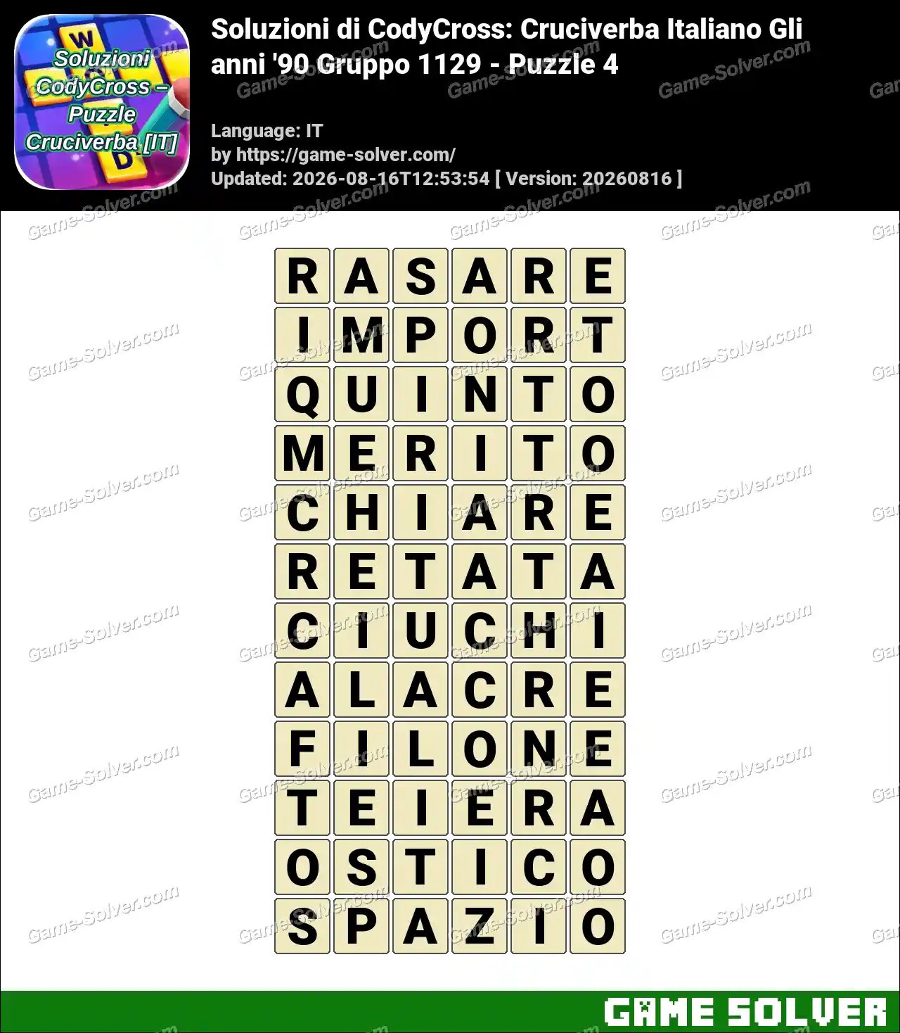 Soluzioni di CodyCross: Cruciverba Italiano Gli anni ’90 Gruppo 1129 – Puzzle 4